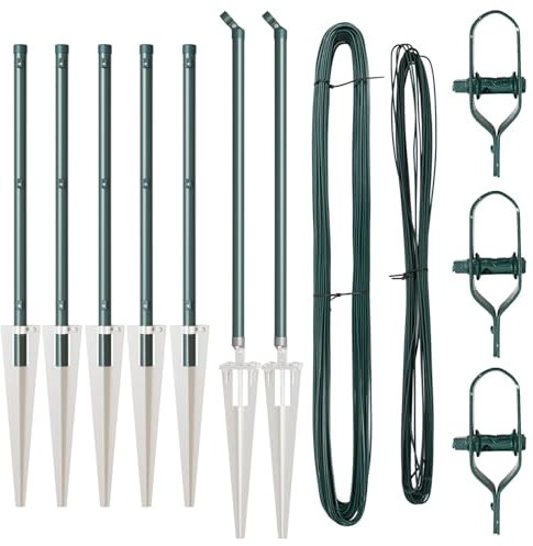 vidaXL Zaunpfosten mit Spike, 7 Stück, Ø32mm, 80cm, verzinkter Stahl, langlebig und wetterfest, Zaun Zubehör für draußen, Pfosten für Garten und Terrasse, höhenverstellbare Barriere