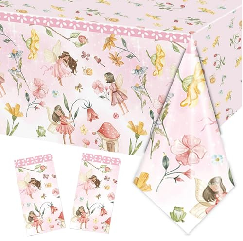 CHONGQILAO 2 Stück Feen Tischdecke, Fairy Tischdecke Party Tischdecken, Wasserdicht, 54 x 108 Zoll, Rechteckig, Kunststoff, Rosa, A