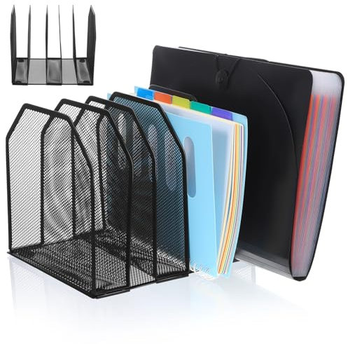 Gatuida Stehsammler Metall: Zeitschriftensammler Schreibtisch Organizer Zeitschriftenhalter Mesh Aktenhalter Zeitungshalter mit 5 Fächer Schwarz für Büro, Zuhause, Schule