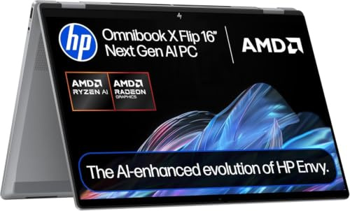HP OmniBook X Flip 16-ar0002na 16 3K OLED 2-in-1 Touchscreen Laptop | AMD Ryzen AI 7 350 | 16GB LPDDR5x RAM | 1TB NVMe SSD | Wi-Fi 7 | Backlit KB | Windows 11 Home, Grey