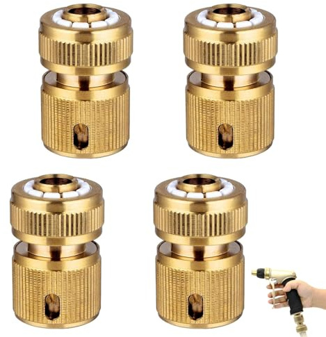 4Pcs Metal Brass Hose Connector for Garden, 1/2inch Quick Hose Pipe Fitting | Hose Pipe Connectors, Tap Splitter for Lawns, Yards, Boats, For Watering, Car Washing and Outdoor Use, Easy Installation