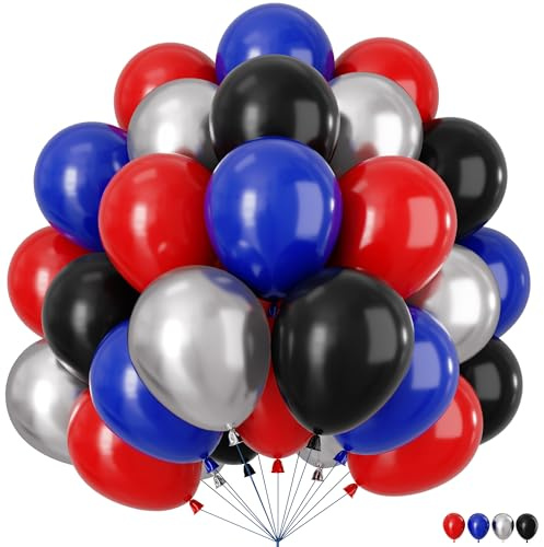 Luftballons Rot Blau Schwarz, 60 Stück Helium Ballon Rot Blau, Latex Luftballons Rote Schwarz Silber Spinne Partyballons Luftballon Girlande, Spinnen Held Thema Luftballon Deko für Kindergeburtstag