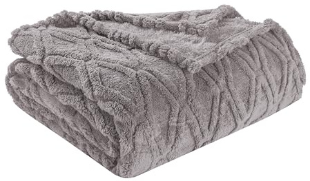 Ladung Doppelseitig Jacquard Kuscheldecke Hellgrau mit Rautenmuster weich komfortabel große Größe 180x200 cm für Couch Sofa Bett alle Jahreszeiten Wohnungdekor