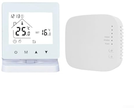 Niceminiwall RF433 Wireless Thermostat for Floor Heating and Wall-Mounted Boiler, Manual Automatic Modes, Child Lock, 5-95°C Range, White