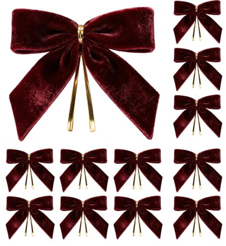 hankousi 12 lazos para decoración de árbol de Navidad, colgantes de terciopelo rojo vino para guirnalda de árbol de Navidad, manualidades, decoración de vacaciones, bodas, celebraciones
