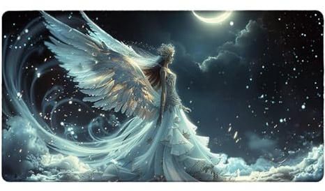 Large Gaming Mouse Mat 1600 x 800 x 3mm XL Extended Desk Mat Moon Angel Mouse Pad Keyboard Mousepad Big Desk Pad Waterproof Surface with Non-Slip Base and Stitched Edge for Office/Gaming A-949