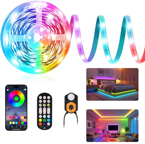Auplf Motion Sensor 6M Led Strip Light, RGB Sensor Lights 3 Mode Motion Activated Bed Light with Music Sync and Timer for Stairs, Kitchen, Cupboards, Closets, Shelf, Wardrobe