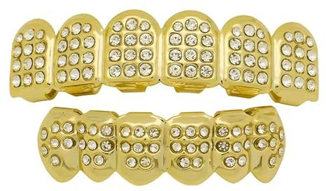 yufana 2 Pcs Hip Hop Zähne Set,Goldene Zähne Hip Hop Teeth Grills Gold