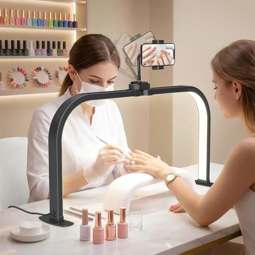 Adonafy Nail Light for Desk: 29in Foldable Half Moon Light for Beginner - 3 Color Modes & 10 Brightness Nail Desk Lamp for Home & Salon Use - 40W Manicure Table Lamp for Beauty/Reading/Tattoo - Black
