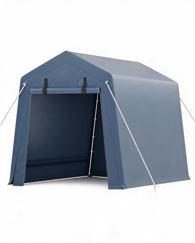 Garaje Exterior para Motos y Bicicletas, Cobertizo Resistente e Impermeable con Puerta Enrollable, Ventanas De Ventilación y Protección contra Los Rayos UV, Cobertizo Móvil 6 * 6FT