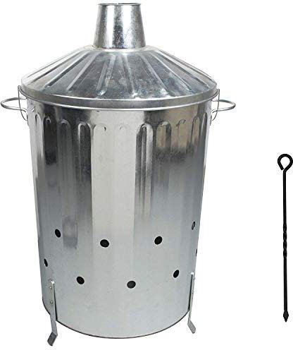 CrazyGadget® 90 Litre 90L Extra Large Galvanised Metal Incinerator Fire Burning Bin with Special Locking Lid + Free Ash Poker