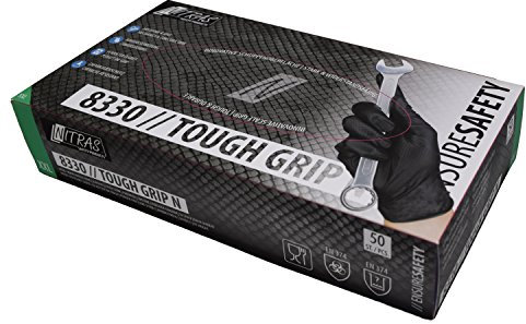 50 Stück Nitril Einmalhandschuhe mit optimierter Griffigkeit NITRAS TOUGH GRIP N (S, schwarz)