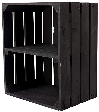Vintage Möbel 24 GmbH 3 Holzkisten Weinkisten/Regal aus Obstkisten mit Zwischenboden (3er Set - Schwarze Regalkiste -quer- 50x40x30cm)