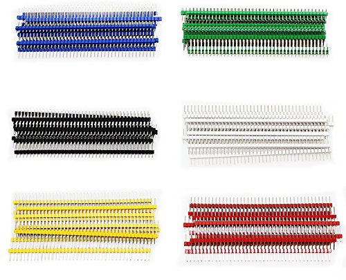 Aussel 6Colors 2.54mm Breakable Pin Header PCB Board Single Row 40Pin Male Header Connector for Arduino Shield Pack of 60 (PIN-6C-60PCS)