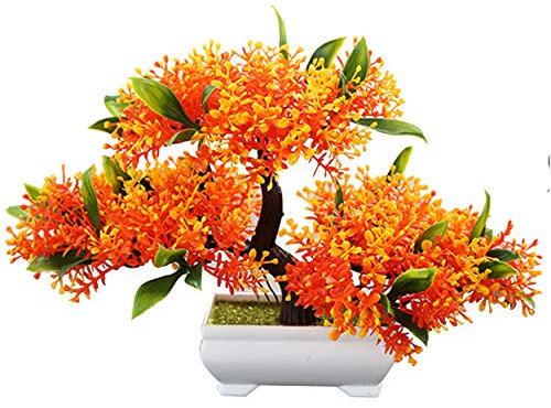 Flikool Mini Künstliche Blumen mit Topf Künstliche Pflanzen mit Pot Gefälschte Künstliche Bäume Simulation Topfpflanzen Bonsai Kunstblumen Kunstpflanzen Ornaments Dekorationen - Orange