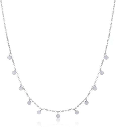 WANDA PLATA Plättchen Halskette für Junge Mädchen, Damen, Echt 925 Sterling Silber, Halsband Kette Kreise Coins Münzen Minimal Choker, Schmuck Präsentiert in Geschenkbox.