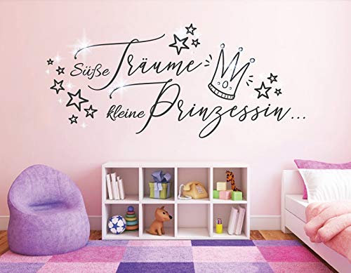 tjapalo® dgr-pkm478 Wandtattoo Süße Träume kleine Prinzessin mit Glitzersteinen Wandaufkleber Mädchen Prinzessin Kinderzimmer Wandsticker B100xH48cm
