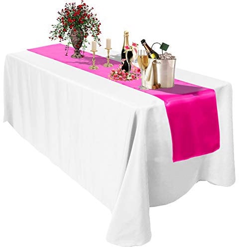 Trimming Shop 1 Pack Satin Table Runner Fuchsia Pink, 11 x 108 Inch Satin Silk Table Runners for Chair Sashes Swags Wedding Reception Christmas Birthday Party Table Decoration