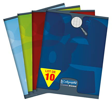 Calligraphe 108712C Lot de 10 Cahiers Agrafés (une Marque de Clairefontaine) - 17x22 cm - 48 Pages Grands Carreaux - Papier Blanc 90 g - Couverture Carte Recyclée Pelliculée - Couleurs Aléatoires