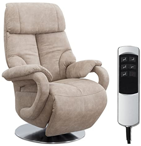 CAVADORE TV-Sessel Istanbul / Fernsehsessel mit elektrisch verstellbarer Relaxfunktion / 2 E-Motoren / 80 x 115 x 79 / Lederoptik: Beige