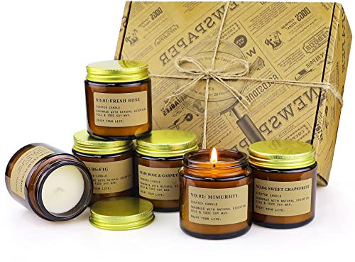 6Pcs Duftkerzen im Glas, Geburtstagsgeschenk für Frauen 600 g, Brenndauer 150 Std, Natürliches Sojawachs Duftkerze Set für Weihnachten, Bad Spa Meditation