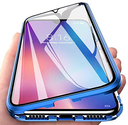 Orgstyle Schutzhülle für Samsung Galaxy A71, magnetische Adsorption, ultradünn, 360 °, Schutzhülle vorne und hinten, Hartglas, transparent, metallisch, stoßfest, Blau