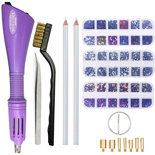 Afantti Hotfix Strass Applikator Werkzeug Set mit 7 Applikatorspitzen & Hot Fix Strasssteine, Violett