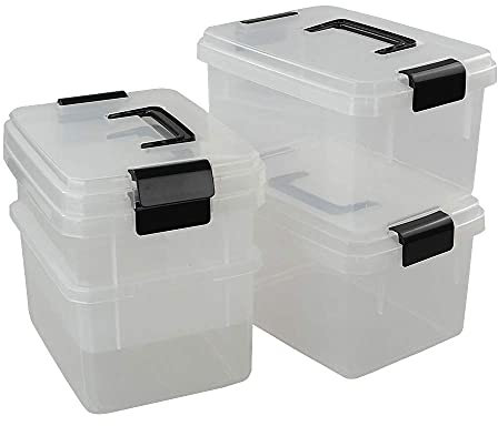 Dehouse 4 L Clear Small Plastic Storage Box with Lid, 4 Packs, F