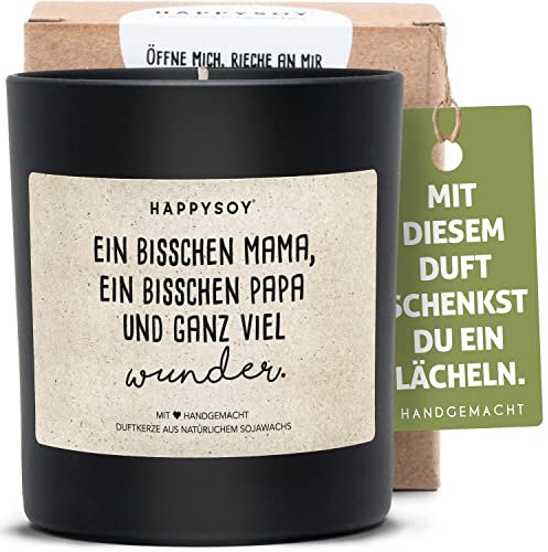 Geschenk zur Geburt Duftkerze im Glas mit Spruch aus Soja - natürlich handgefertigt und vegan - persönliche Geschenkidee für Eltern Neugeborene Schwangerschaft beste Freundin Wunder Baby