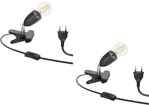 ledscom.de 2 Stück E27 Klemmleuchte LIK, schwarz inkl. E27 LED Lampe 1020lm weiß, 3-Stufen Dimmen ohne Dimmer mit Lichtschalter