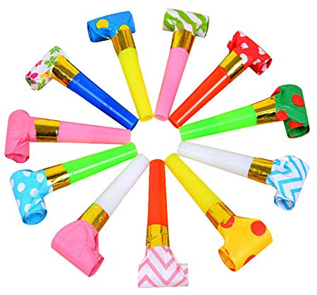 24 Pieces Party Blower Noisemakers Blowouts Whistles Party Squawkers Fringed Noise Maker Blowouts Noisemakers Funny Party Blowouts Blowers Musical Blowouts Party Horns Noisemakers, Random Color