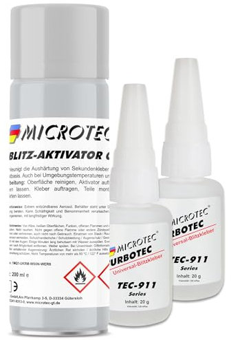 Microtec® Aktivator für Sekundenkleber und Turbotec Industriekleber | 200ml + 40g | die perfekte Kombination für schnelle und starke Verklebungen