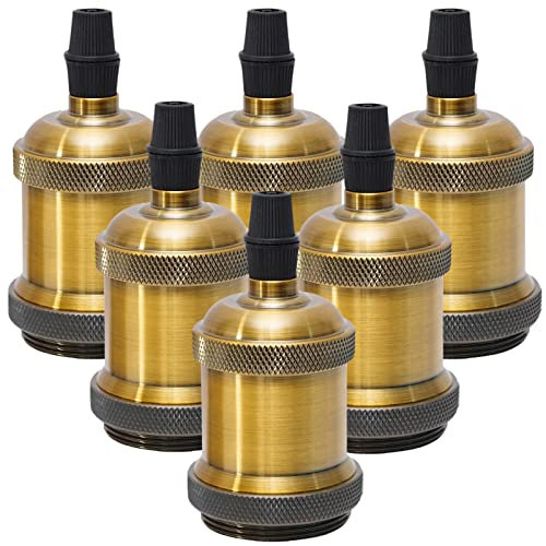 Sevenpers Portalampada E27 Vintage, 6 Pezzi adattatori portalampada in ceramica, portalampade retro Edison, lampadari fai da te per case, uffici, bar, ristoranti(Ottone antico)