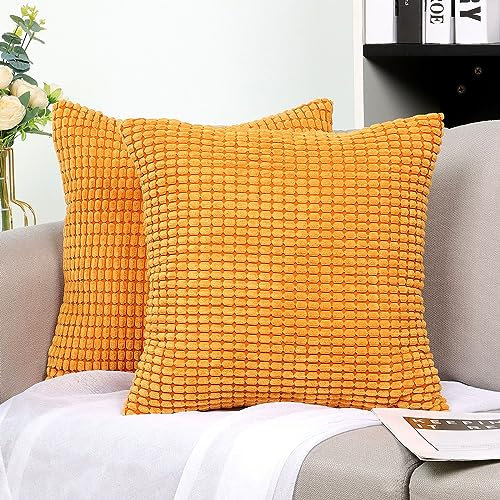 TAN.TOMI Kissenbezug Kord Uni 2er Set, Kissenhülle Kissenbezüge für Zierkissen Dekokissen Sofakissen Couchkissen in vielen Farben(Dunkelorange,60x60CM)