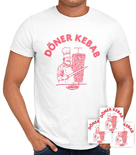 Döner Kebab T-Shirt 100% Bio-Baumwolle Fair-Trade (Größe XL) inkl. 3 Gratis-Sticker | Lustiges Türkisches Kebap Fun Tshirt Herren Damen Bio Cotton | Geschenk Kostüm Sprüche Geburtstag JGA …