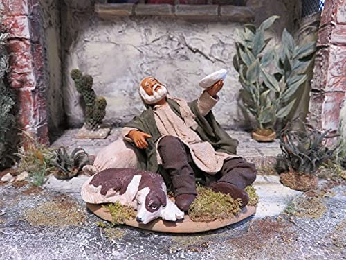 Krippenfiguren Bettler mit Hund 14/16 cm aus Ton/Stoff