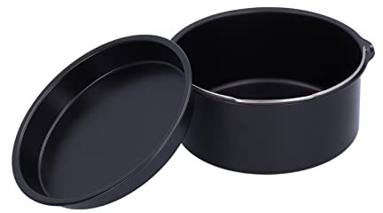 2 Piezas Accesorios para Freidora de Aire, Barril Redondo Negro para Tartas y Sartén para Pizza para el Hogar, Bandeja para Hornear, Guisos, Postres, Frittatas(7 Inches)