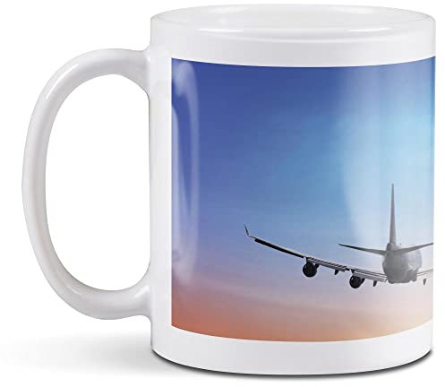 1 x 11oz (284ml) White Ceramic Mug Cup - Jumbo Jet Plane Pilot Design for Coffee Tea Drinks Kitchen Birthday Office Fun #14278