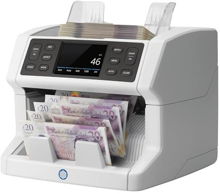Safescan 2850 Money Counting Machine - Counts Sorted Banknotes - Cash Counting Machine with 3-Point Counterfeit Money Detector - Money Counter Machine - Suitable for the New King Charles Notes