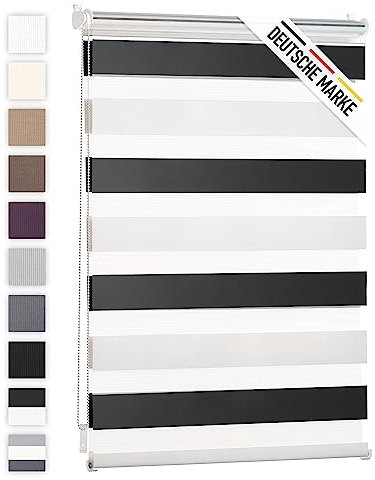 Blumtal Doppelrollo 60 x 155-195cm - Klemmfix Rollo, Rollos für Fenster ohne Bohren, Klemmrollo für Fenster & Türen, Seitenzugrollo, Weiß - Schwarz