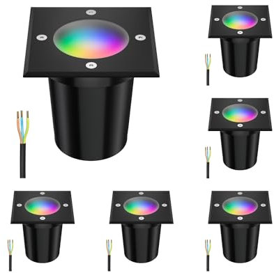 ledscom.de 6 Stück Bodeneinbauleuchte RELI für außen, IP67, schwarz, gefrostet, eckig, 11 x 11cm inkl. LED RGB Lampe, smart 473lm
