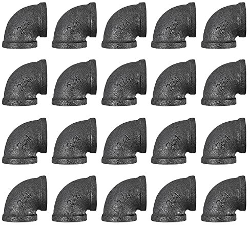 Niubid Confezione da 20 raccordi per tubi filettati a gomito nero da 3/4 di pollice a 90 gradi, raccordi per tubi in ghisa per mobili fai da te decorativi, stile vintage industriale steampunk.