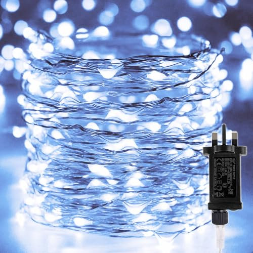 Christmas Trees Lights Silver Coated Copper Wire, 100FT 30M 300 LED String Lights , Indoor Outdoor Xmas Decorations 8 Modes Waterproof Fairy Light for Party, Home, Patio, Garden, Wedding - Cool White