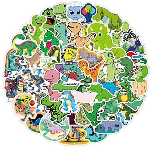 50 Cute Cartoon Dinosaur Stickers for Kids, Waterproof Dino Stickers for Stroller Scooter Scrapbook Skateboard Laptop, Boys Girls Gift Party Bag Filler