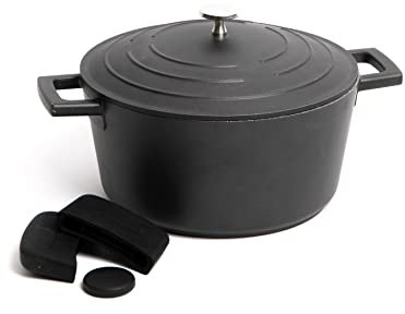 MasterClass Set of Gift-Boxed Cast Aluminium Casserole Dish 24cm/4 Litre, Three Piece Silicone Handle Cover Set