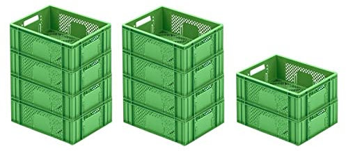 PROREGAL CHEFGASTRO SuperSparSet 10x Eurobehälter Obst- und Gemüsekasten | HxBxT 14,2x30x40cm | 13 Liter | Grün | Obst-Gemüsekiste, Obstkorb, Transportbox