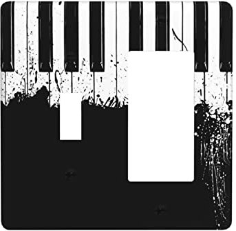 Black And White Key Piano Combination Toggle Light Switch Wall Plate Light Switch Cover Decor 4.5x4.5 In