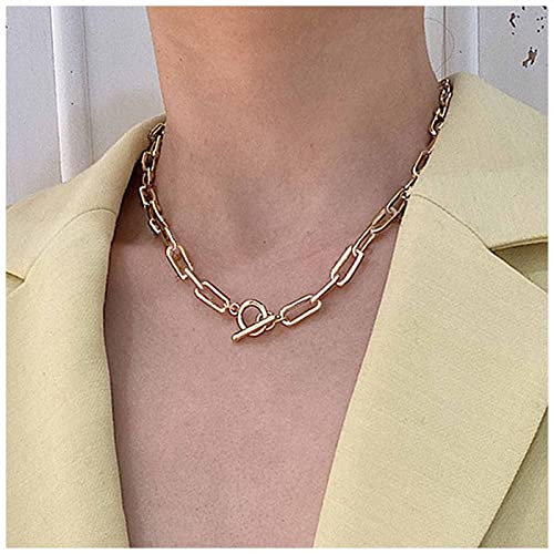 Dervivea Boho Paperclip Chain Necklace Punk Chunky Chain Necklace Oval Rectangle Link Chain Minimalist Toggle Clasp Necklace Jewelry for Women and Girls