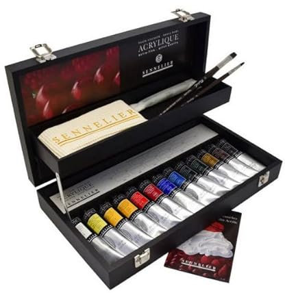 Sennelier Kit de peinture acrylique, peinture acrylique extrafine dans un coffret en bois