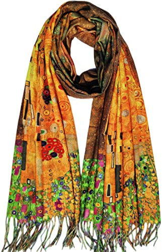 VENVSBEE Wendbarer Schal, weich, Kaschmir-Haptik, großer Schal, doppelseitiger Kunstdruck, warm, Pashmina, Klimt, Van Gogh, Geschenke, Art 08, Large
